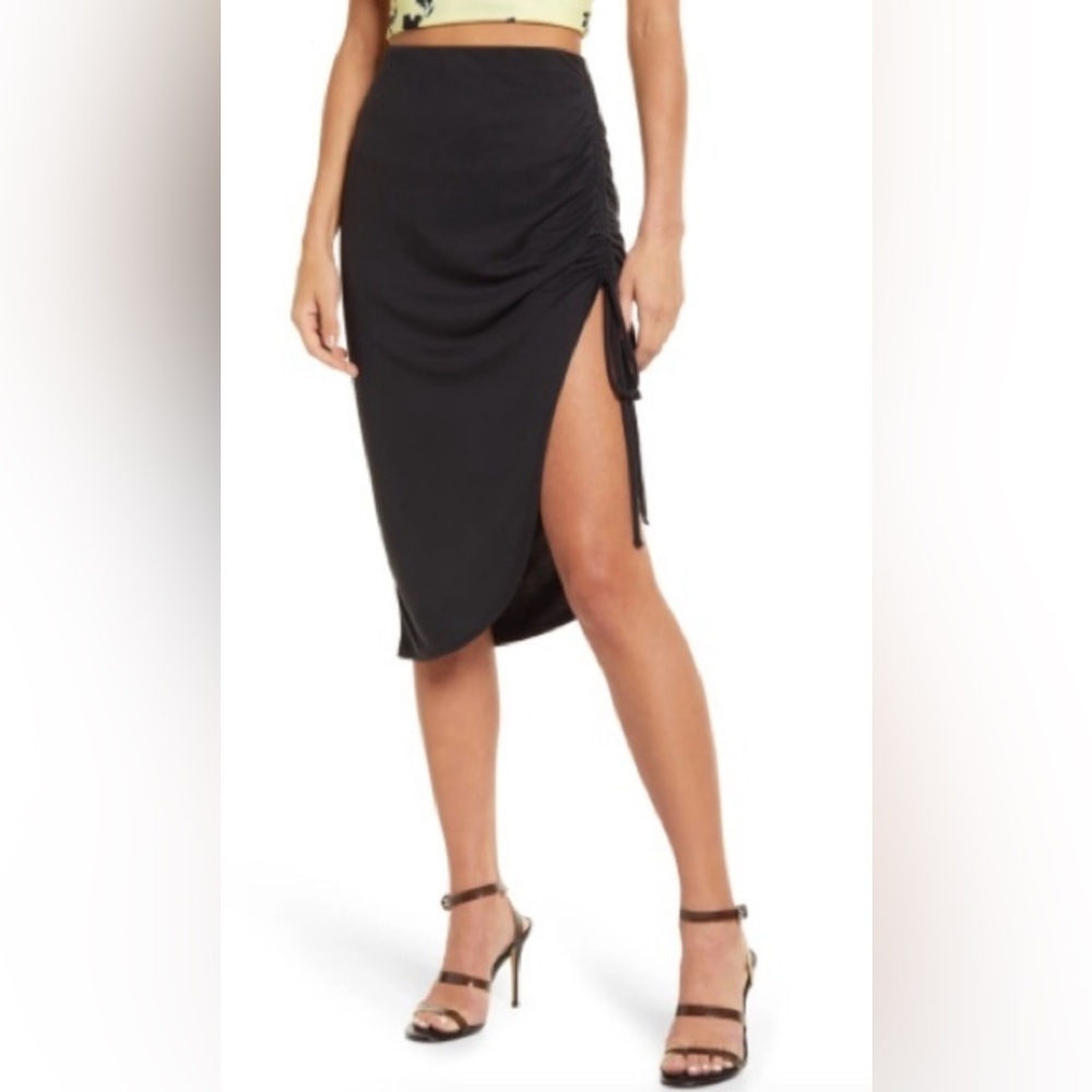 Open Edit side ruched midi skirt black large